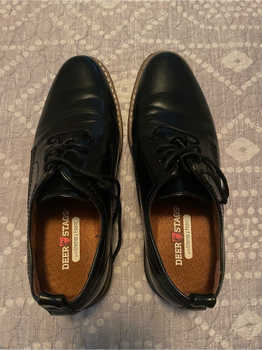 Deer Stags Boy’s Black Leather Lace-Up Oxfords with Brown Insole